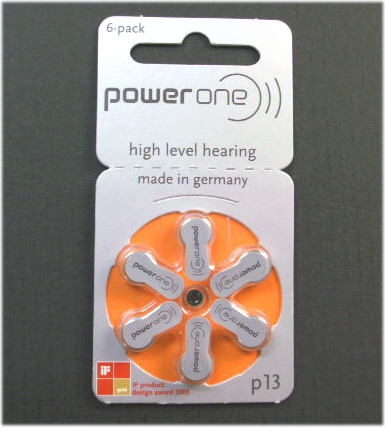 PR48 P13 補聴器用電池 (1シート 6個入り) ドイツ PowerOne パワーワン 製補聴器電池 補聴器 電池 集音器 空気亜鉛電池